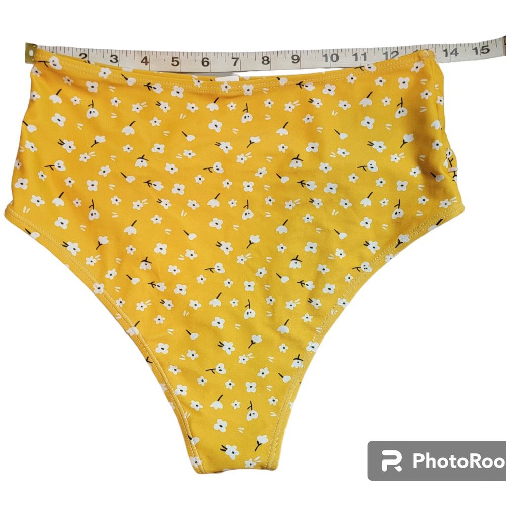 Shein White and Yellow Ruffled High waist  Bikini Bottom - Picture 4 of 10